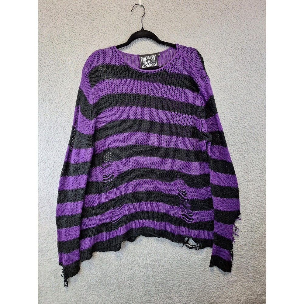 Killstar Knitted Sweater/Arm Warmers Womens 2XL Purple Black Striped Cult Grunge